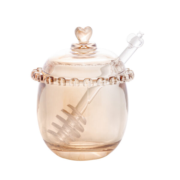 MELEIRA CRISTAL DE CHUMBO C/PEGADOR CORACAO AMBAR METALIZADO 9,5x12cm